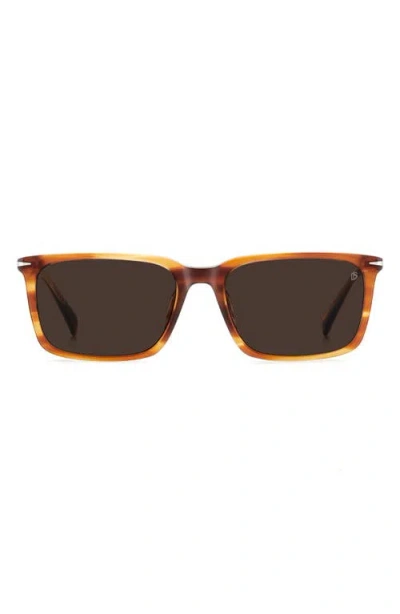 David Beckham Eyewear 58mm Rectangular Sunglasses In Brown Horn/brown