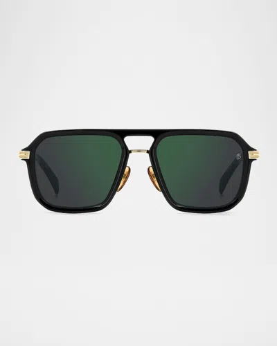 David Beckham Men's Db 7136 Acetate Rectangle Sunglasses In Black Gold
