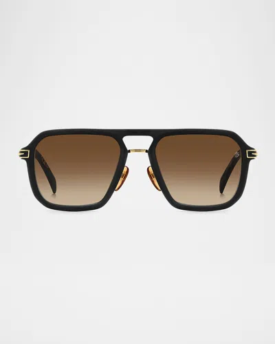 David Beckham Men's Db 7136 Acetate Rectangle Sunglasses In Matte Black Gold