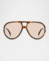 David Beckham Men's Db 99/voyager Acetate Pilot Sunglasses In Havana Gold