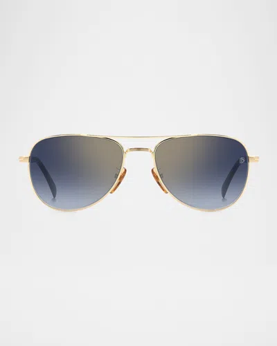 David Beckham Men's Db1175 Metal Aviator Sunglasses In Gold Black