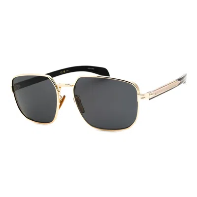 David Beckham Sunglasses Rectangle Full Rim, Gold Black Frame And Grey Lens Db7121/g/s0rhlir