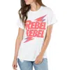 David Bowie Rebel Womens Graphic Short Sleeve Graphic T-shirt In White
