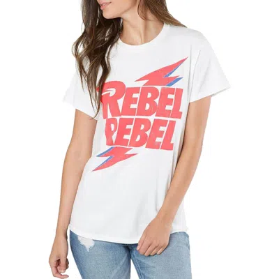 David Bowie Rebel Womens Graphic Short Sleeve Graphic T-shirt In White
