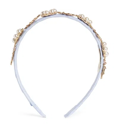 David Charles Kids' Diamanté And Faux Pearl-embellished Headband In Blue