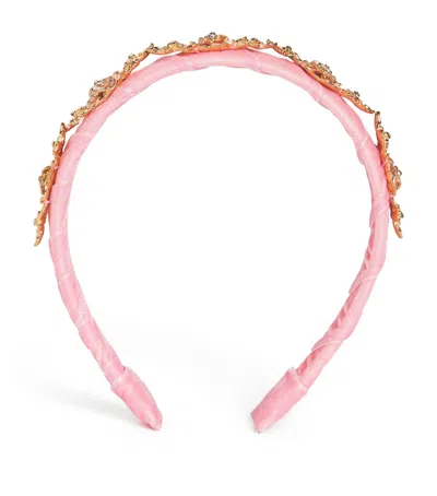David Charles Kids' Diamanté Leaf Headband In Pink