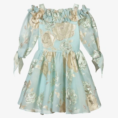 David Charles Kids' Girls Blue Floral Jacquard Dress