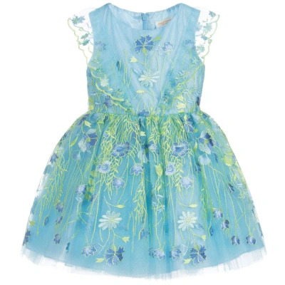 David Charles Kids' Girls Embroidered Flower Dress In Blue
