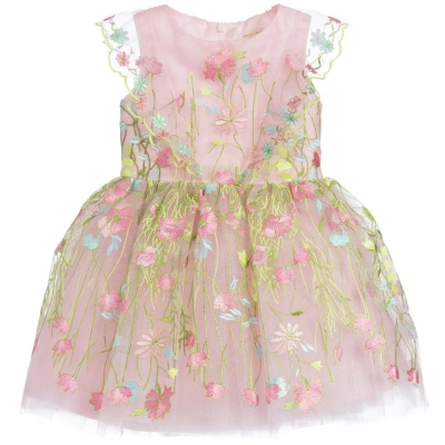 David Charles Kids' Girls Embroidered Flower Dress In Pink