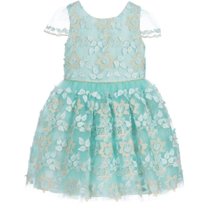 David Charles Kids' Girls Mint Green Embroidered Dress