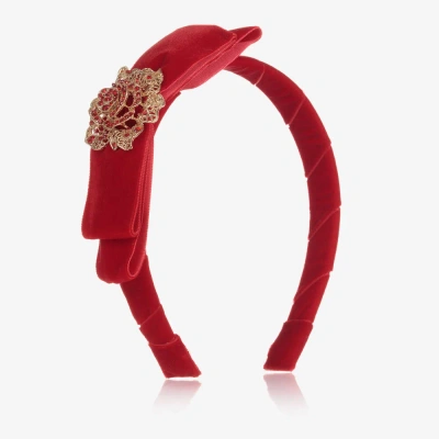 David Charles Kids' Girls Red Velvet Rose Bow Hairband