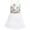 DAVID CHARLES GIRLS WHITE TULLE DRESS WITH EMBROIDERED BRONZE FLOWERS
