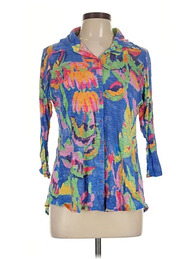 Pre-owned David Cline 3/4 Sleeve Blouse In Blue