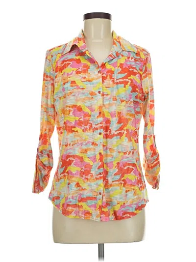 Pre-owned David Cline 3/4 Sleeve Button Down Shirt In Orange