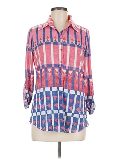 Pre-owned David Cline 3/4 Sleeve Button Down Shirt In Pink