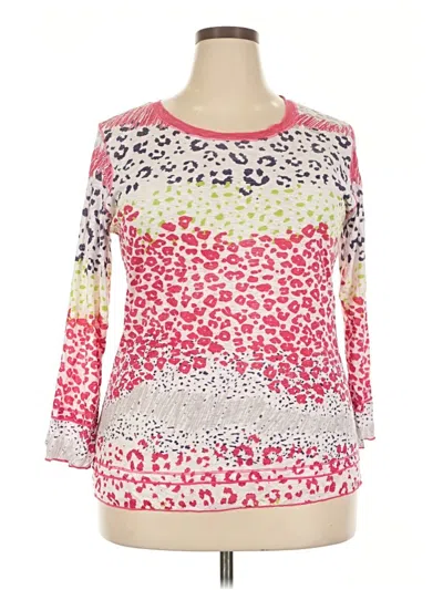 David Cline Long Sleeve Top Pink Animal Print Pattern Scoop Neck Tops