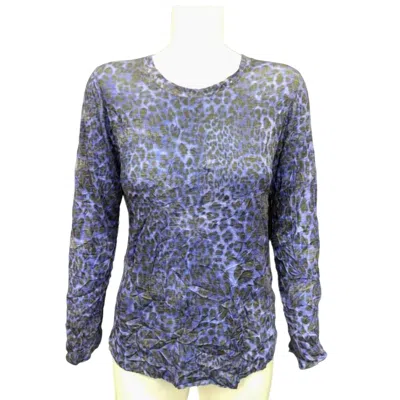 David Cline Rhinestone Neck Blouse In Blue Animal In Silver