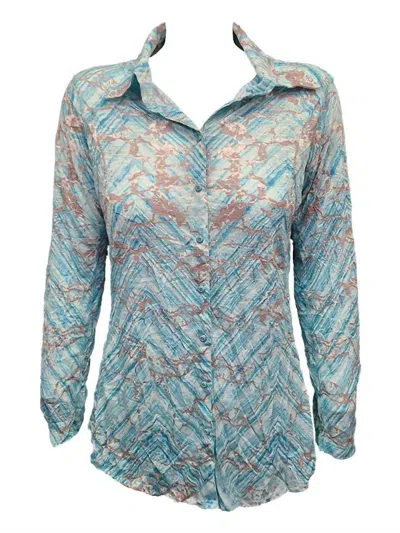 David Cline Women's Crushed 3/4 Sleeve Shirt In Palm In Blue