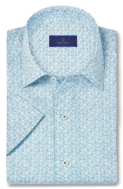David Donahue Abstract Print Lyocell Short Sleeve Shirt In Blue