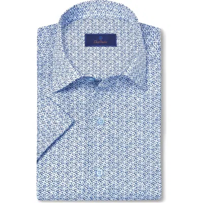 David Donahue Abstract Print Lyocell Short Sleeve Shirt In Multi