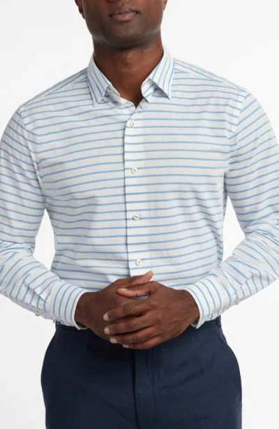 David Donahue Barre Stripe Slub Cotton Button-up Shirt In Blue