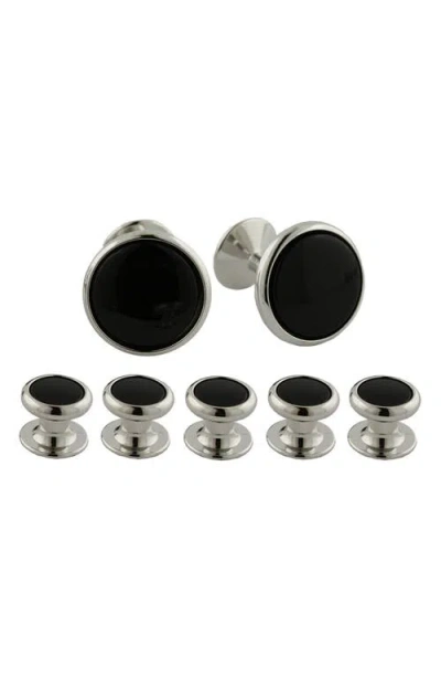David Donahue Brass & Onyx Shirt Studs & Cuff Links Set Gift Box In Silver