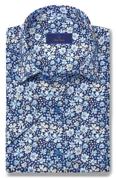 David Donahue Casual Floral Print Button-up Shirt In Blue