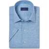 David Donahue Casual Short Sleeve Linen & Cotton Button-up Shirt In Denim