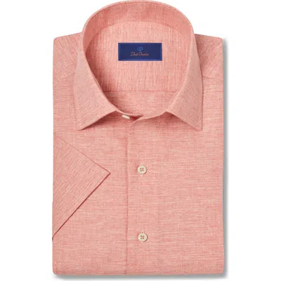 David Donahue Short Sleeve Linen & Cotton Sport Shirt In Pink
