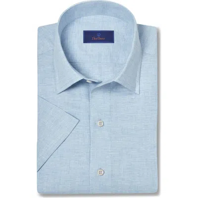 David Donahue Short Sleeve Linen & Cotton Sport Shirt In Sky