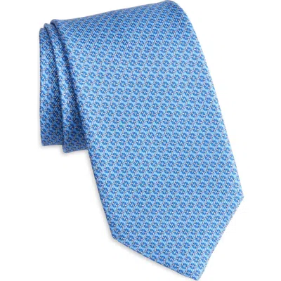 David Donahue Chainlink Print Silk Tie In Sky