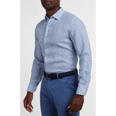 David Donahue Check Linen Button-up Shirt In Blue