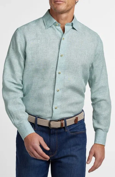 David Donahue Check Linen Button-up Shirt In Green