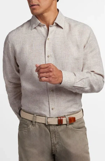 David Donahue Check Linen Button-up Shirt In Neutral