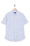 David Donahue Check Poplin Casual Short Sleeve Cotton Button-up Shirt In Blue