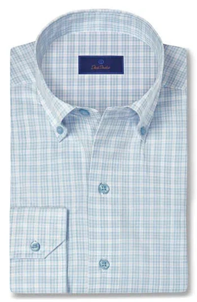 David Donahue Check Slub Sport Shirt In Blue