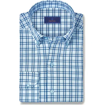 David Donahue Check Slub Sport Shirt In Blue