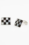 David Donahue Checkerboard Cuff Links In Silver/onyx/mother Of Pearl