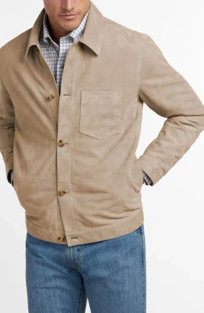 David Donahue City Suede Button-up Shirt Jacket In Gray