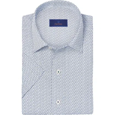 David Donahue Classic Fit Floral Print Short Sleeve Button-up Shirt In Blue