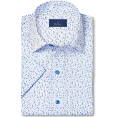 David Donahue Classic Fit Golf Print Short Sleeve Button-up Shirt In Blue
