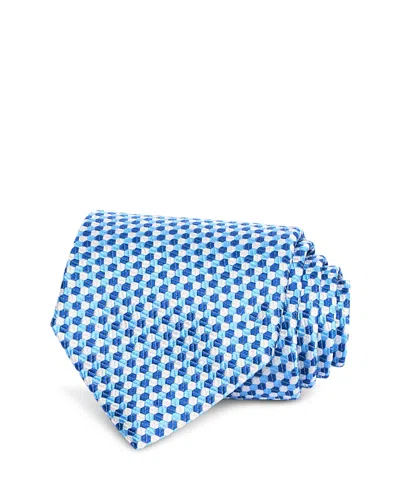David Donahue Classic Silk Geometric Tie In Blue