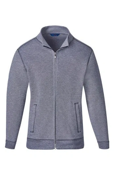 David Donahue Cotton Blend Zip-up Jacket In Navy