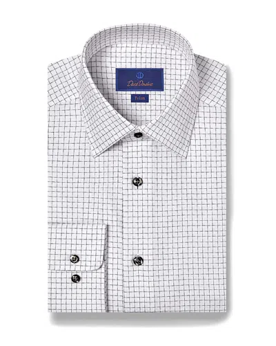 David Donahue Cotton Dobby Grid Check Trim Fit Dress Shirt In White/black