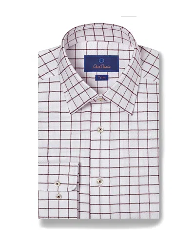 David Donahue Cotton Dobby Windowpane Check Trim Fit Dress Shirt In White/merlot