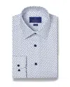 David Donahue Trim Fit Geometric Print Cotton Twill Dress Shirt In White/blue