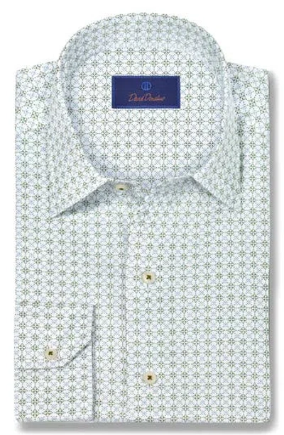 David Donahue Cotton Long Sleeve Sport Shirt In White/ Green