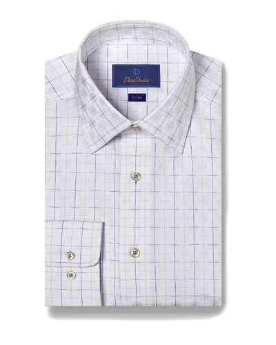 David Donahue Cotton Sateen Dobby Check Trim Fit Dress Shirt In White/blue