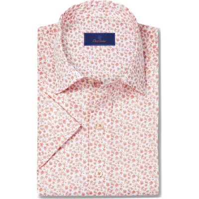 David Donahue Crab Print Lyocell Short Sleeve Shirt In Red