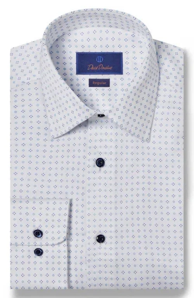 David Donahue Diamond Print Regular Fit Herringbone Dress Shirt In White